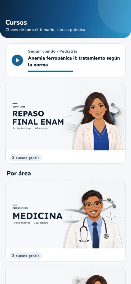 La app ENAM Prep en el celular: los cursos, cada uno con su profe y sus clases